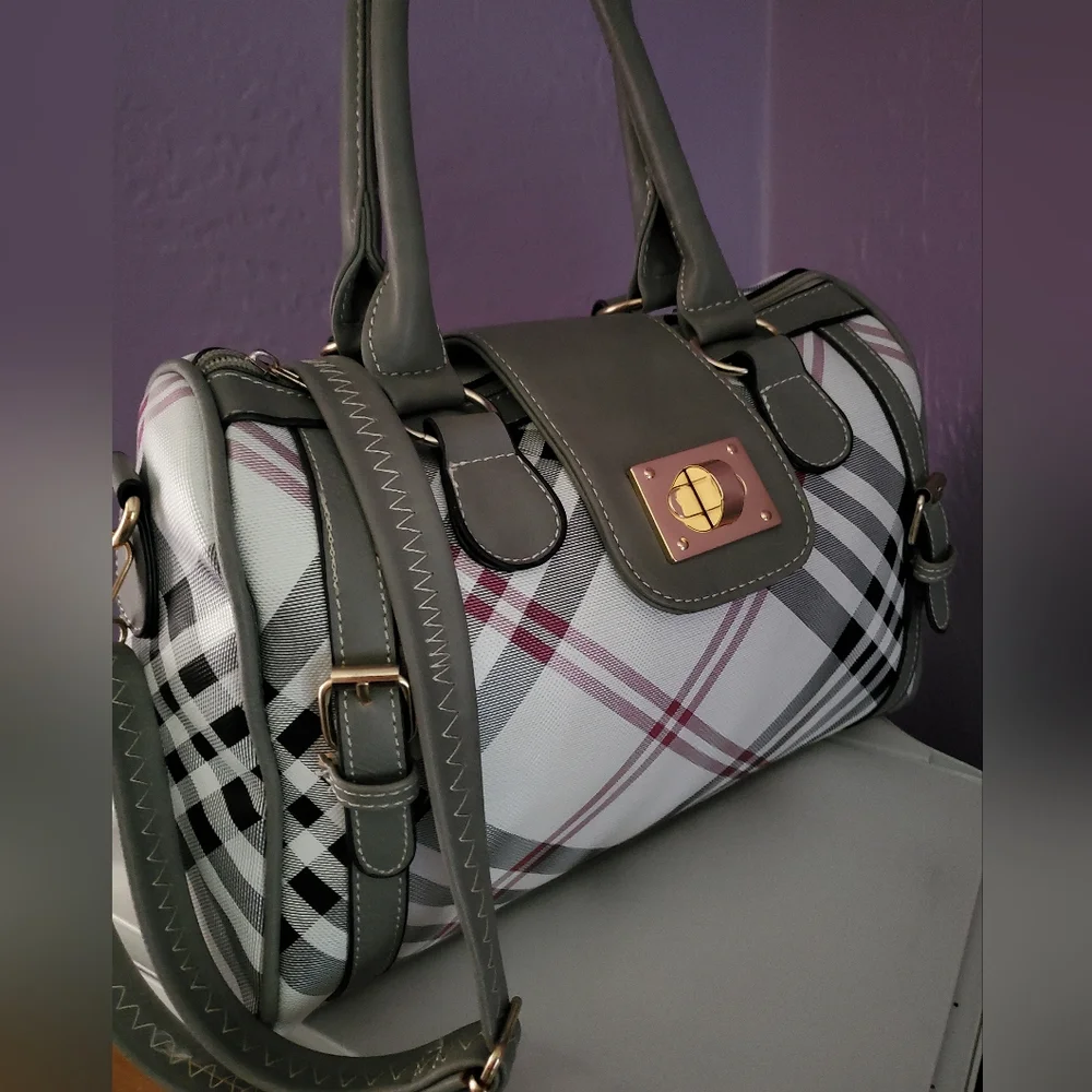Plaid Handbag with Gray Accents